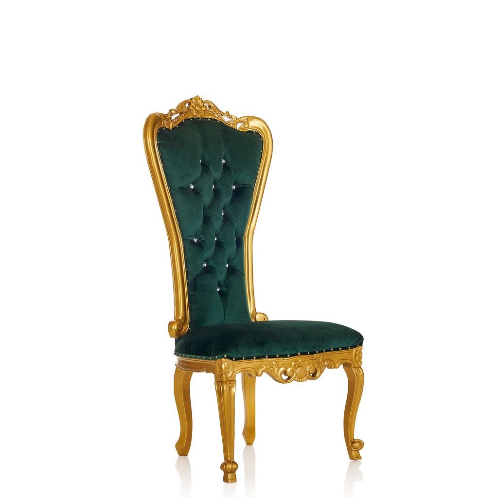 "Valentina" Accent Armless Throne Chair - Green Velvet / Gold