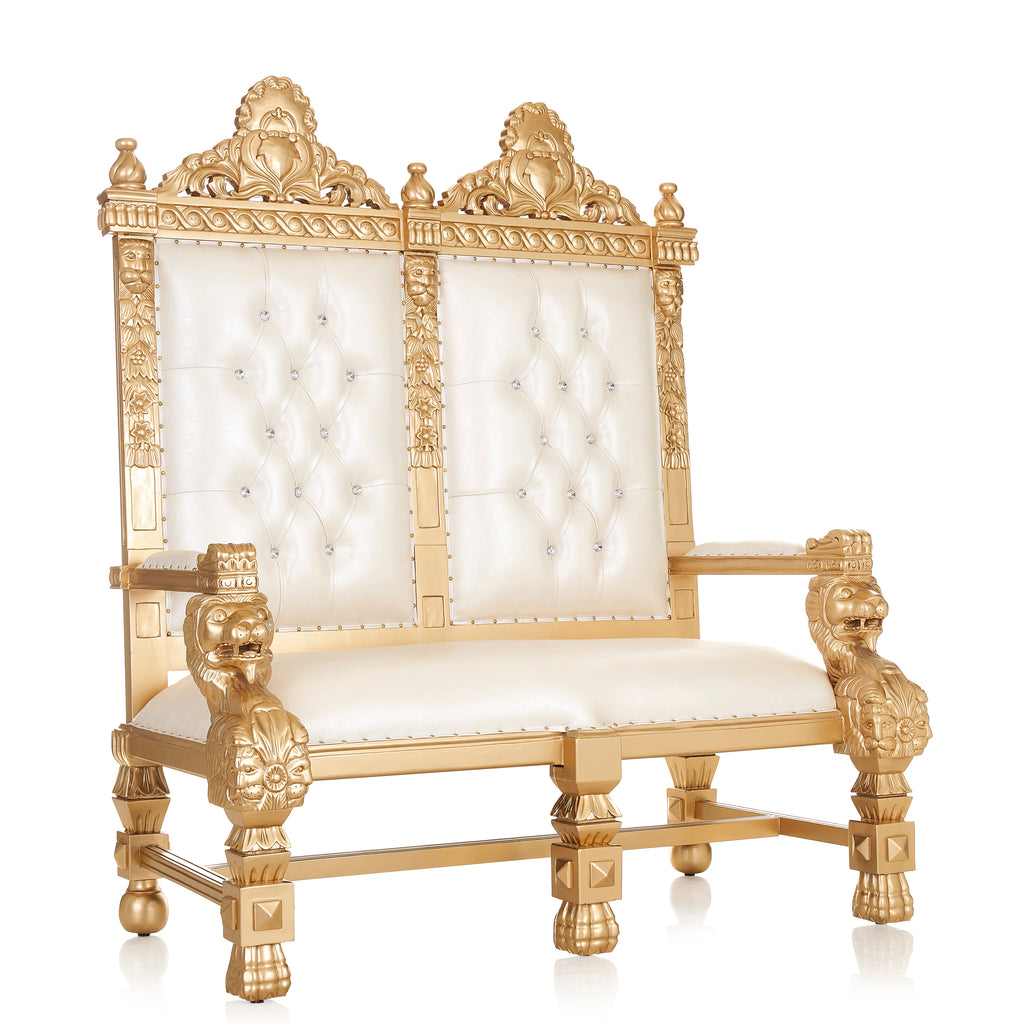 "King Samuel" Lion Love Seat Throne Chair - White / Gold