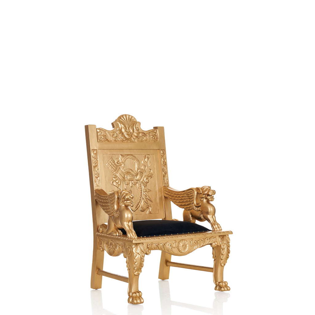 "King Maurice" Lion Head Arm Throne Chair - Black Velvet / Gold