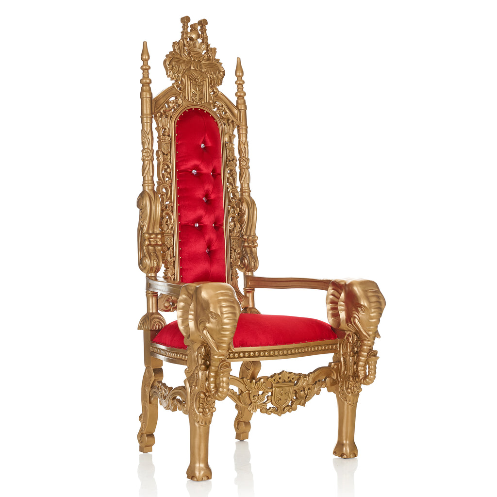 "King David" Elephant Throne Chair - Red Velvet / Gold