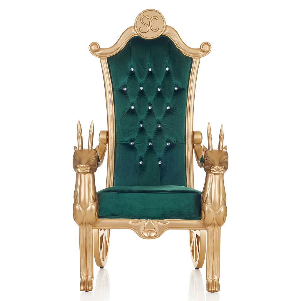 Santa Reindeer Throne Chair - Green Velvet / Gold