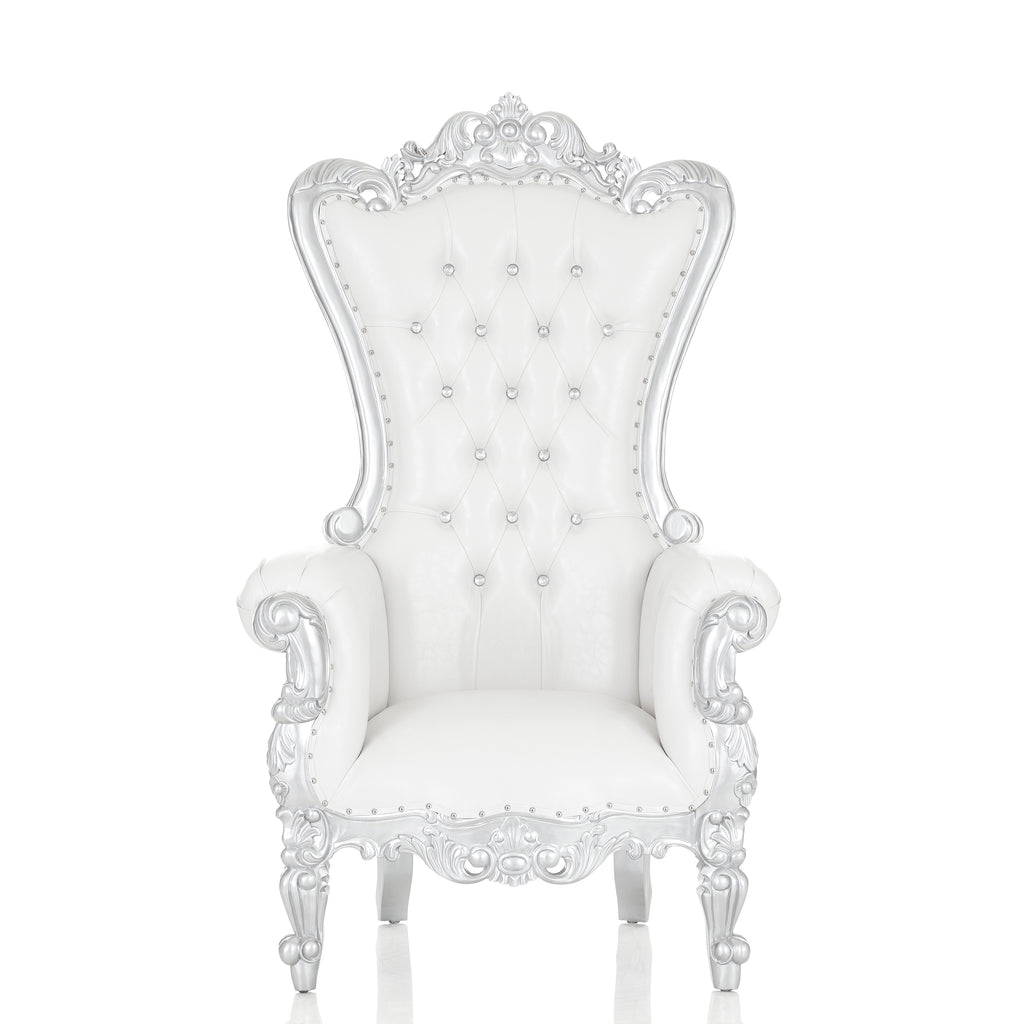 "Queen Tiffany 63" Throne Chair - White / Silver
