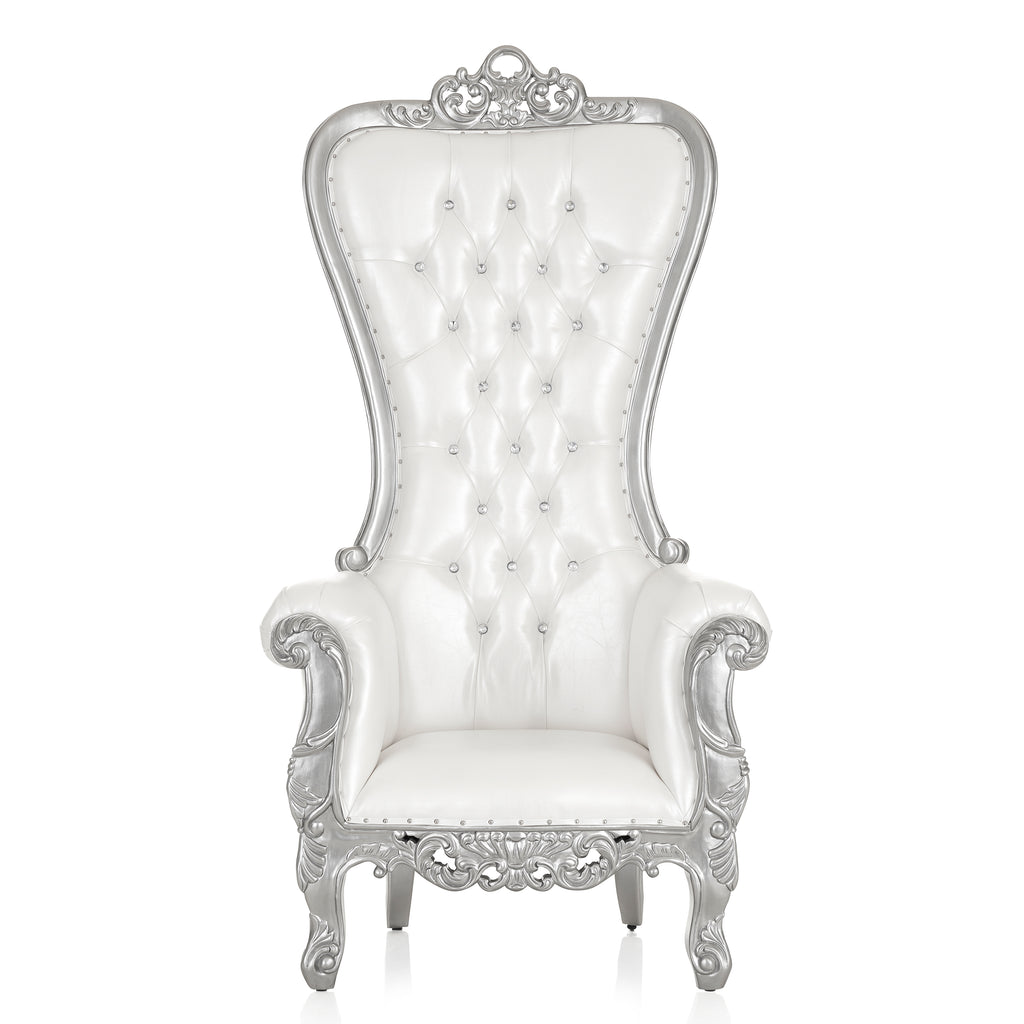 "Diana" Queen Throne Chair - White / Silver