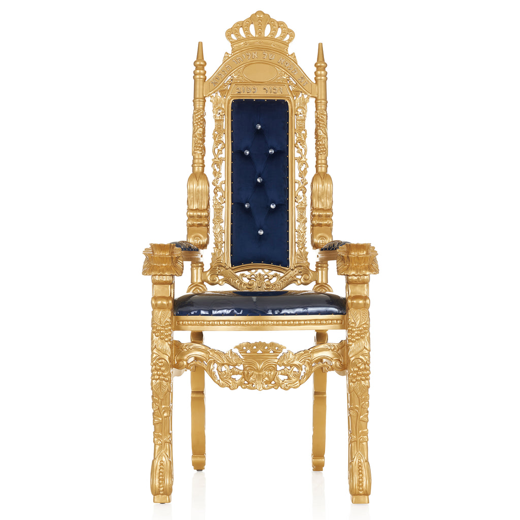 "Elijah The Prophet" Throne Chair With Stool  - Blue Velvet / Gold