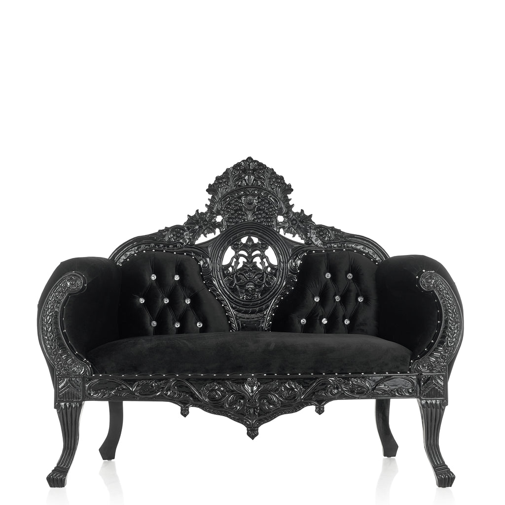 "Queen Anne" Royal Love Seat - Black Velvet / Black