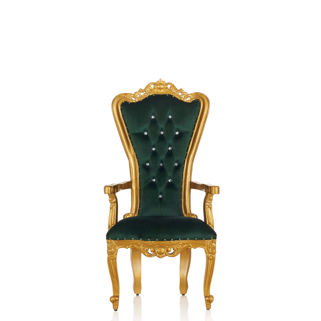 "Valentina" Accent Arm Throne Chair - Green Velvet / Gold