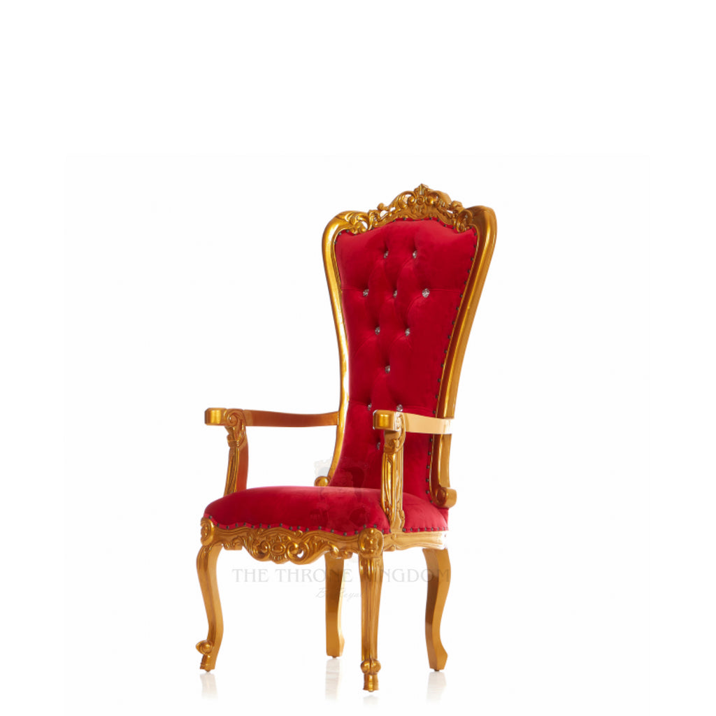 "Valentina" Accent Arm Throne Chair - Red Velvet / Gold