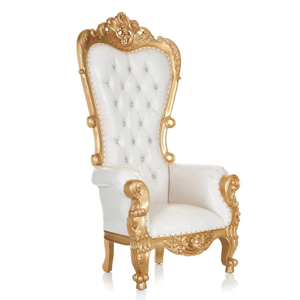 "Tamira" Queen Throne Chair - White / Gold