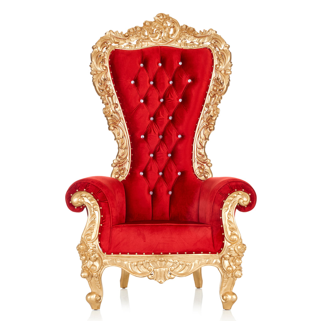 'Queen Lena" Throne Chair - Red Velvet / Gold