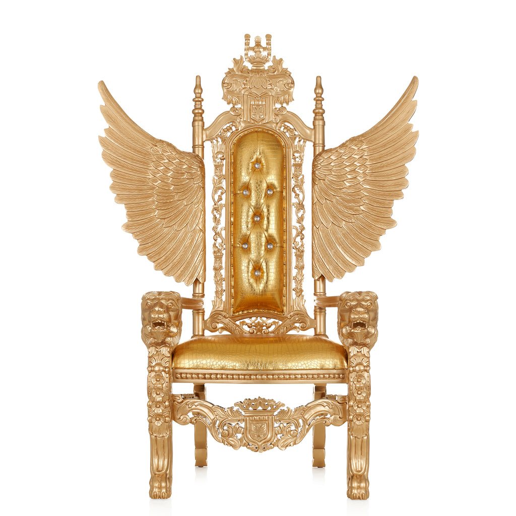"King David" Angelic Lion Throne Chair - Gold Croc / Gold