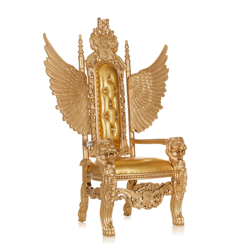 "King David" Angelic Lion Throne Chair - Gold Croc / Gold