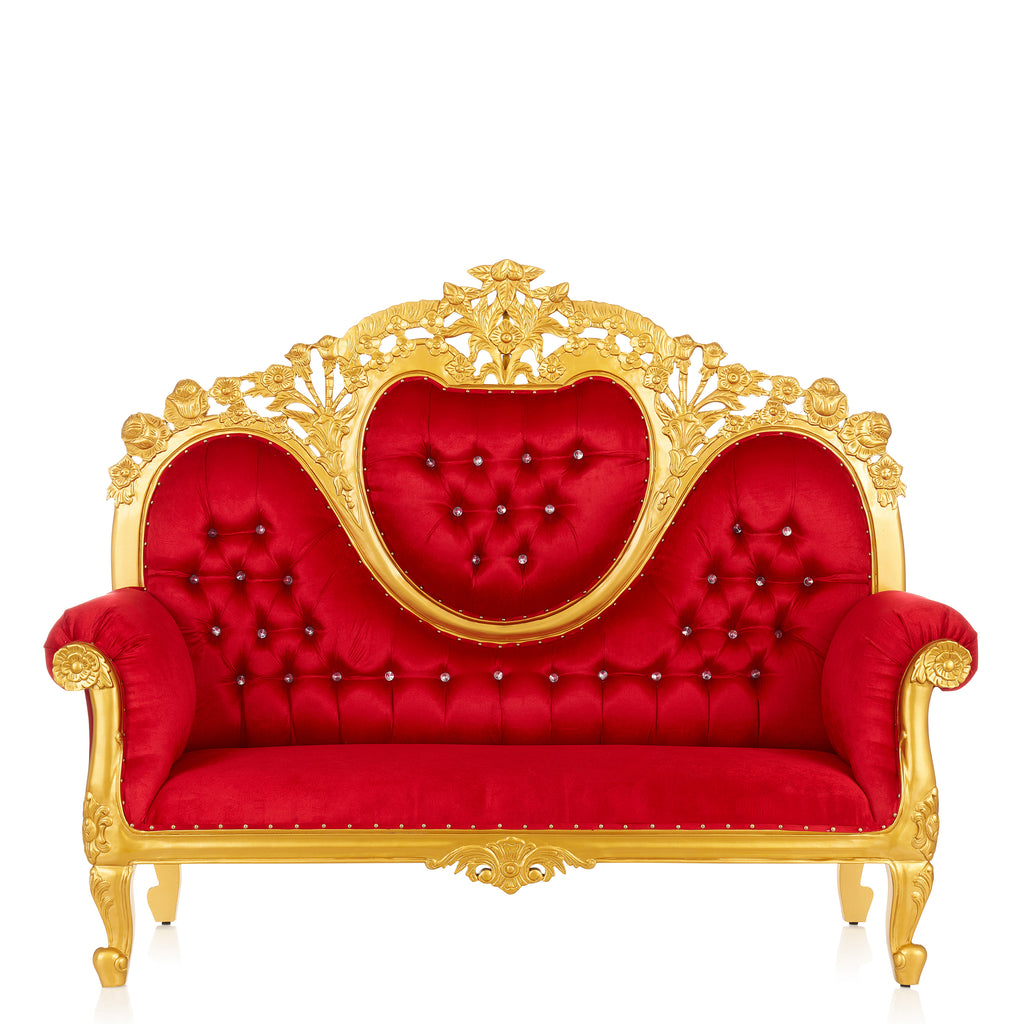 "Capri" Royal Love Seat  - Red Velvet / Gold