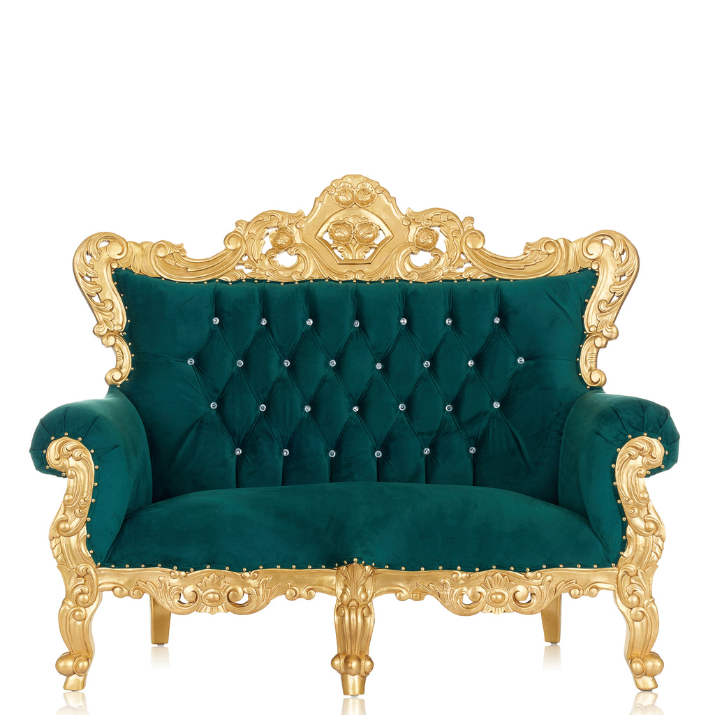 "Farrah" Royal Love Seat Sofa - Green Velvet / Gold