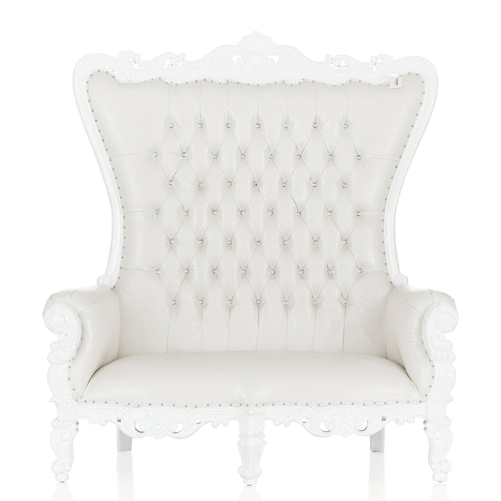 "Queen Tiffany 2.0" Love Seat Throne - White Croc Print / White