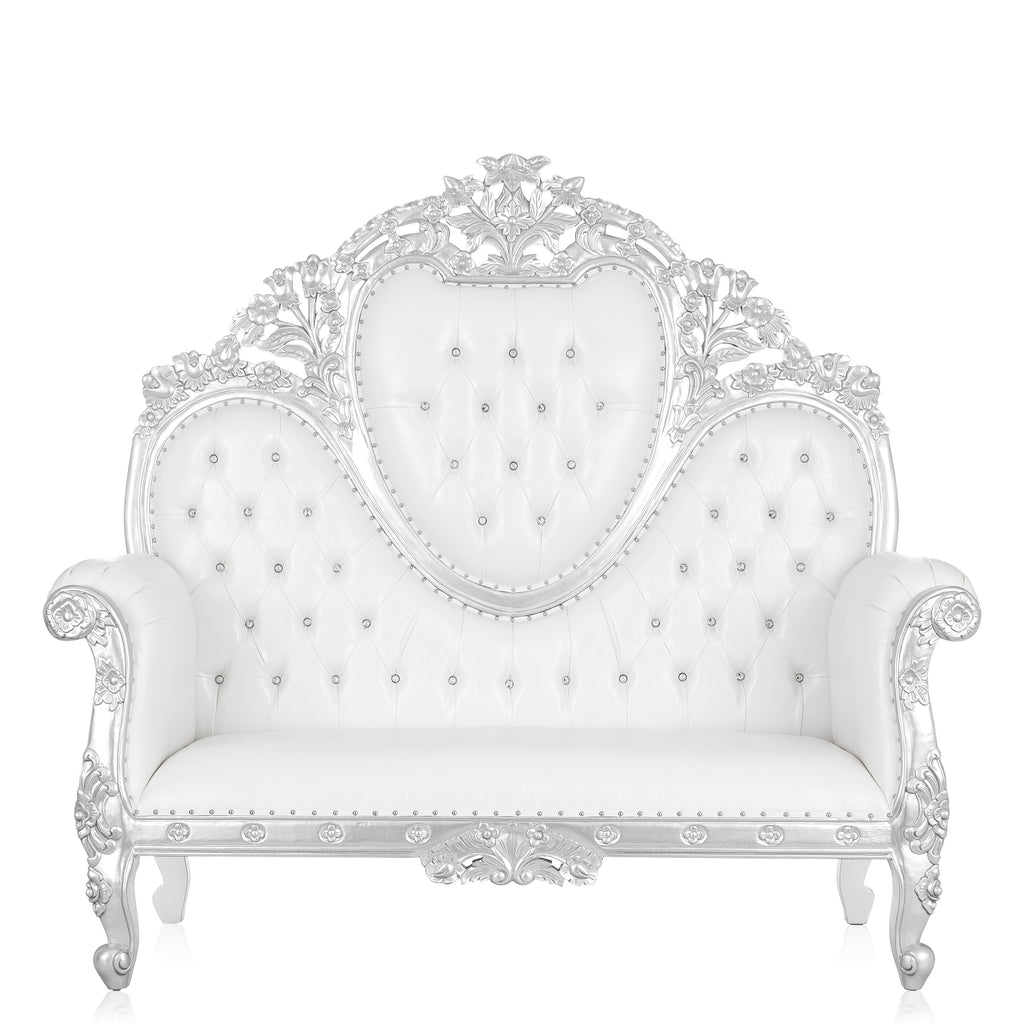 "Capri" Royal High Back Love Seat  - White / Silver