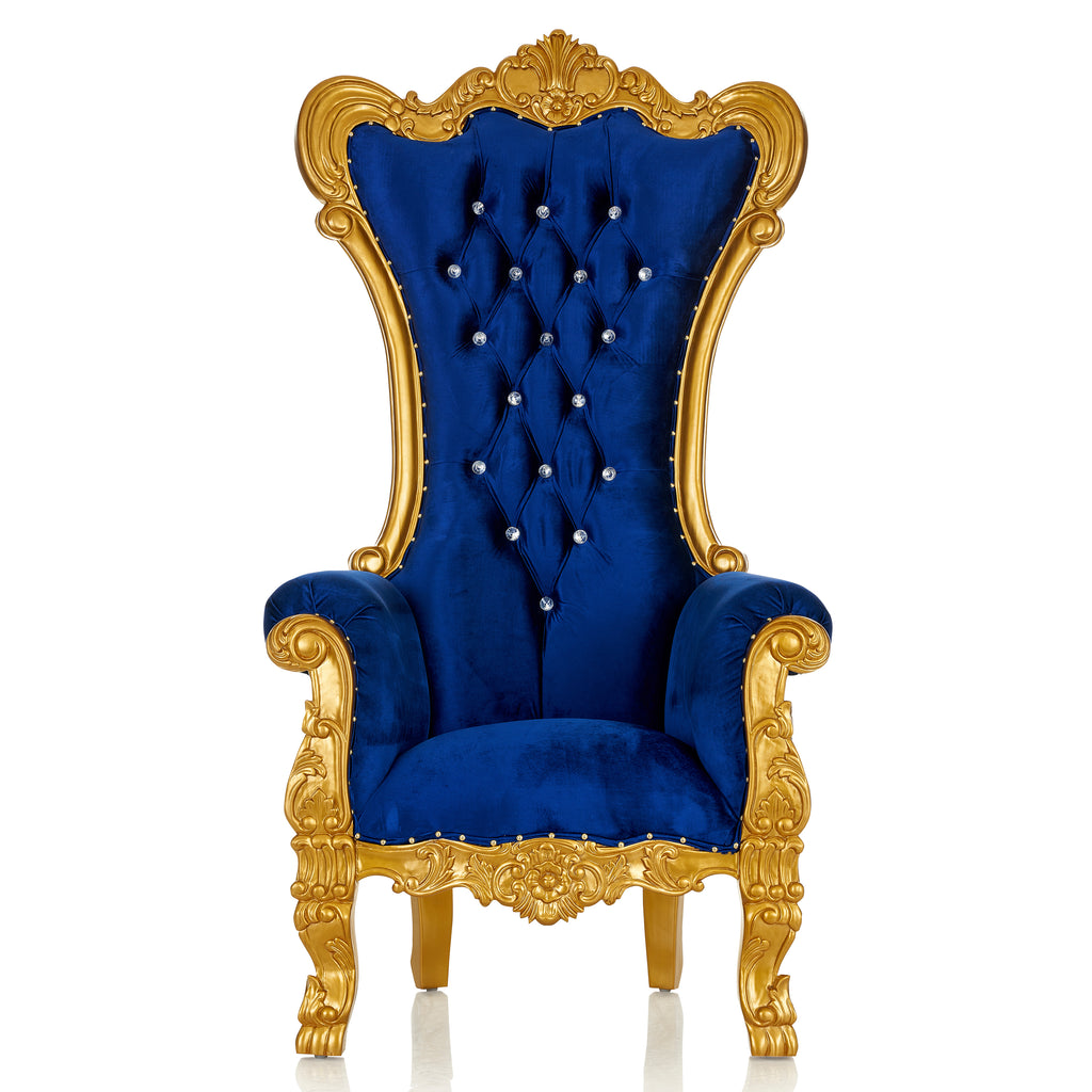"Queen Bella" Royal Throne Chair - Blue Velvet / Gold