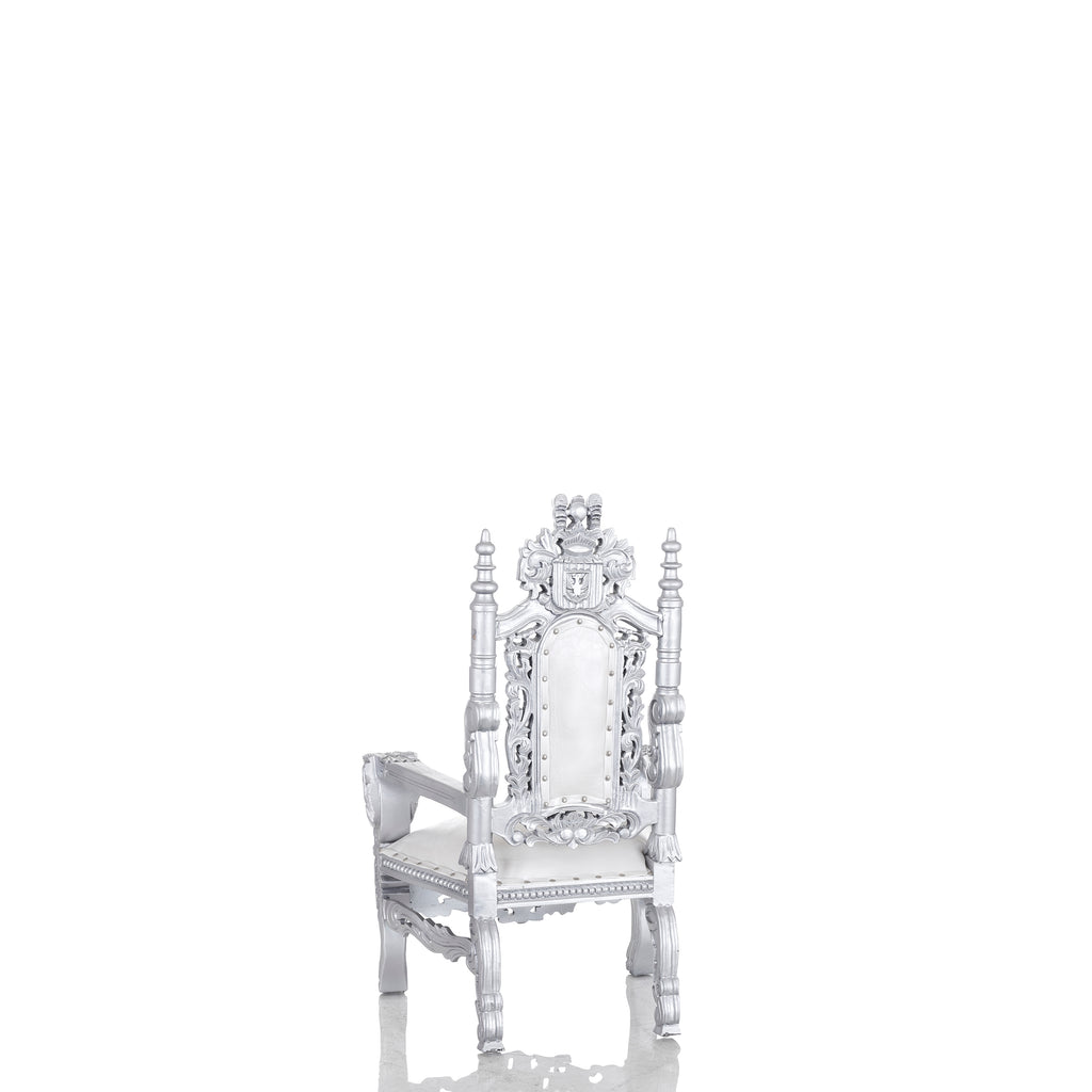 "Mini King David" Lion Throne Chair - White / Silver