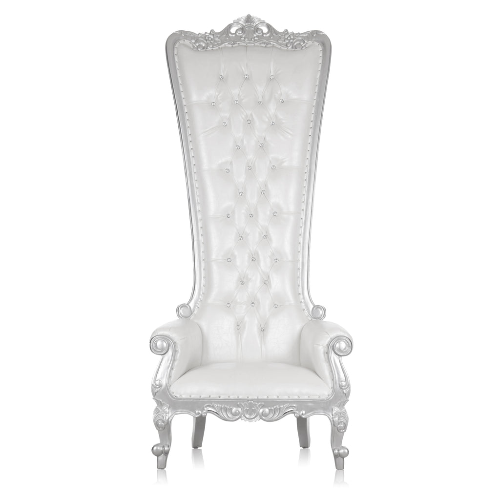 "Queen Tiffany 108""  Throne Chair - White / Silver