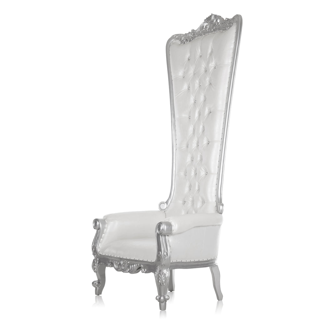 "Queen Tiffany 108""  Throne Chair - White / Silver