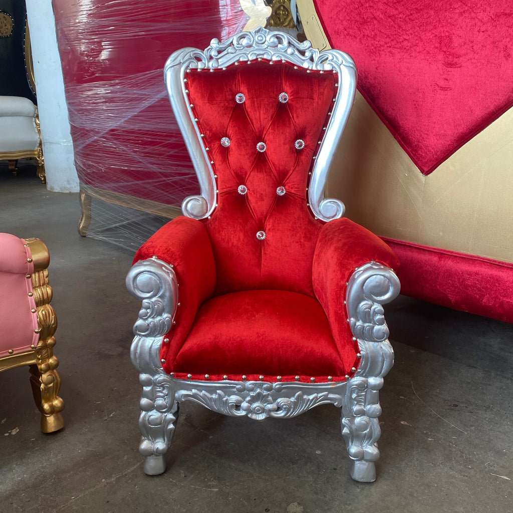 "Mini Tiffany 33" Kids Throne Chair - Red Velvet / Silver