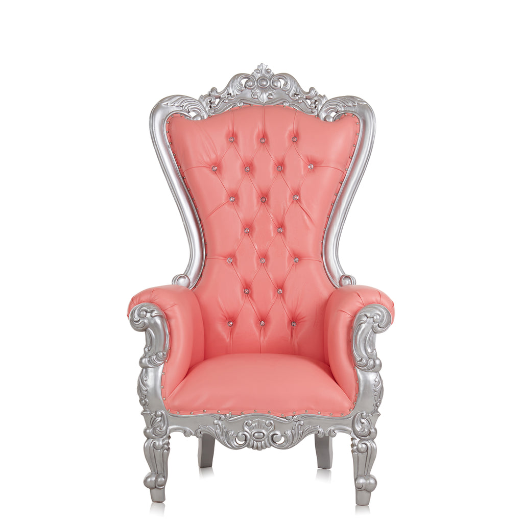 "Queen Tiffany 63" Throne Chair - Pink / Silver