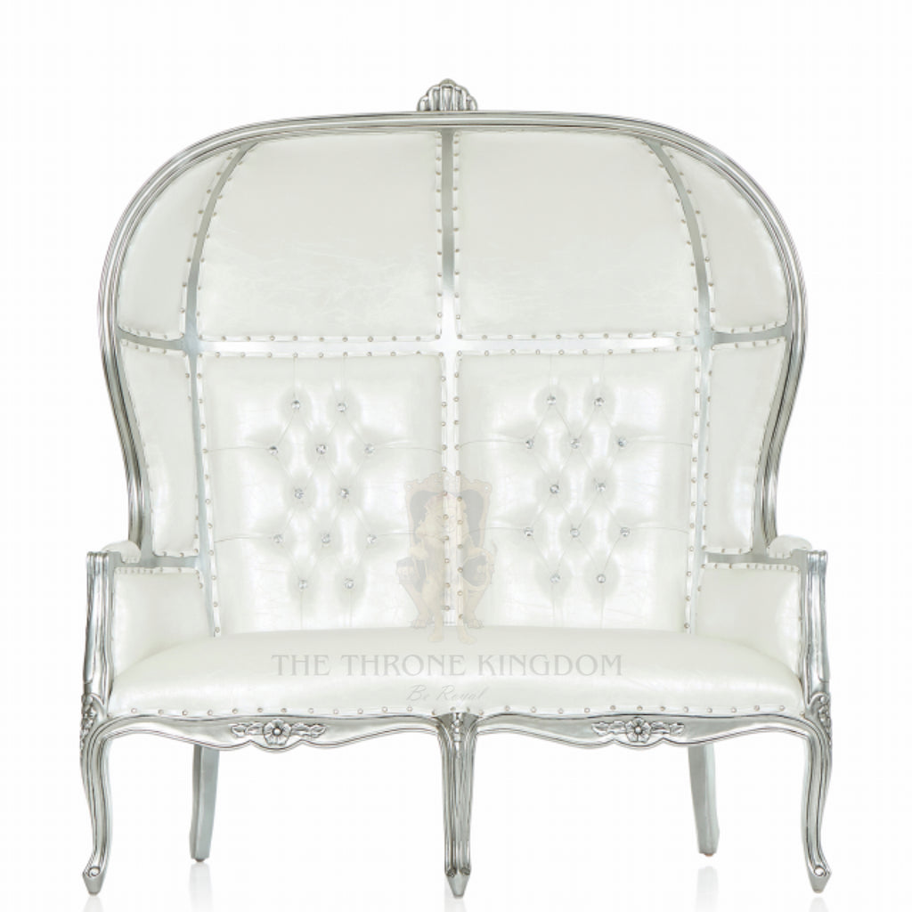 "Hooded Canopy" Love Seat Throne - White / Silver