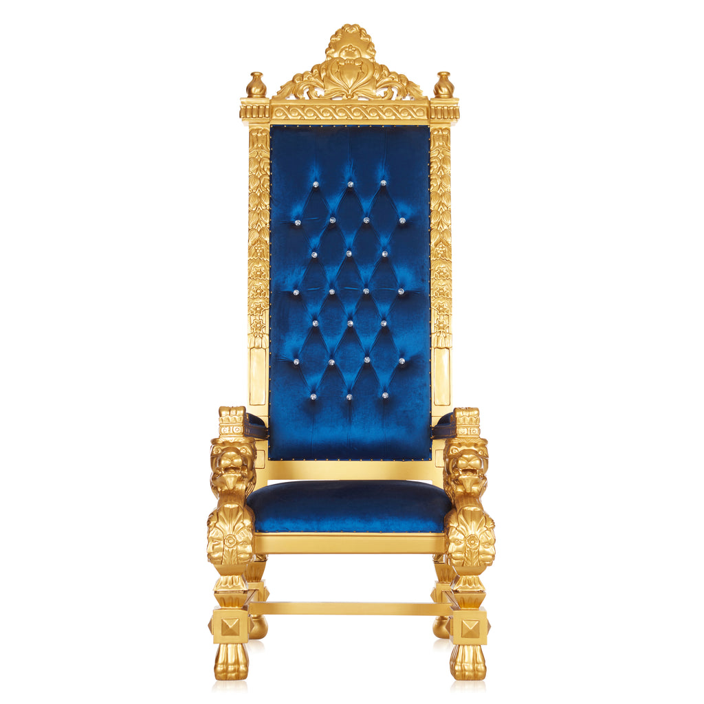 "King Kong" 88" Throne Chair - Blue Velvet / Gold