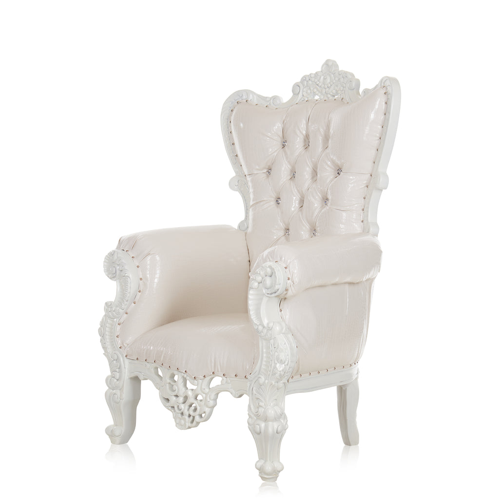 "Queen Sonia" Throne Chair 60" - White Croc Print / White