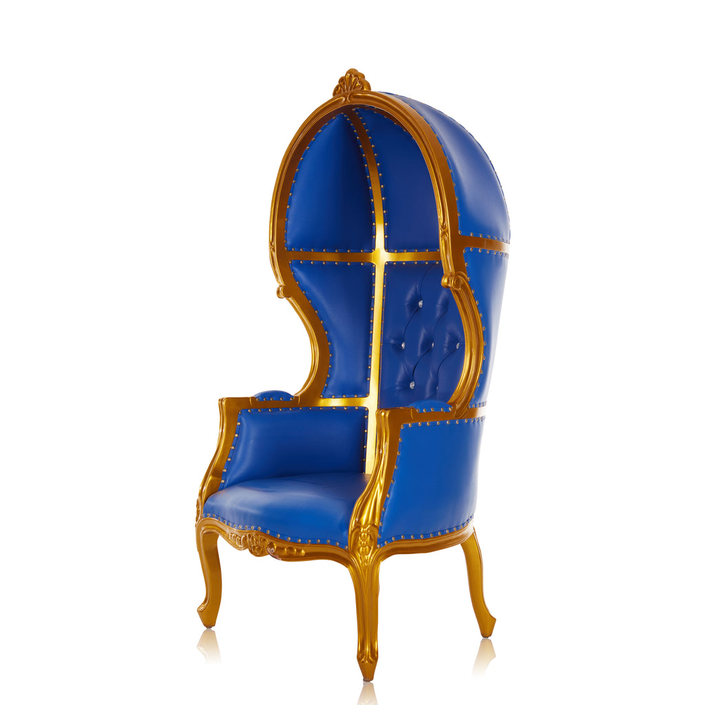 "Hooded Canopy 65" Throne Chair - Blue / Gold