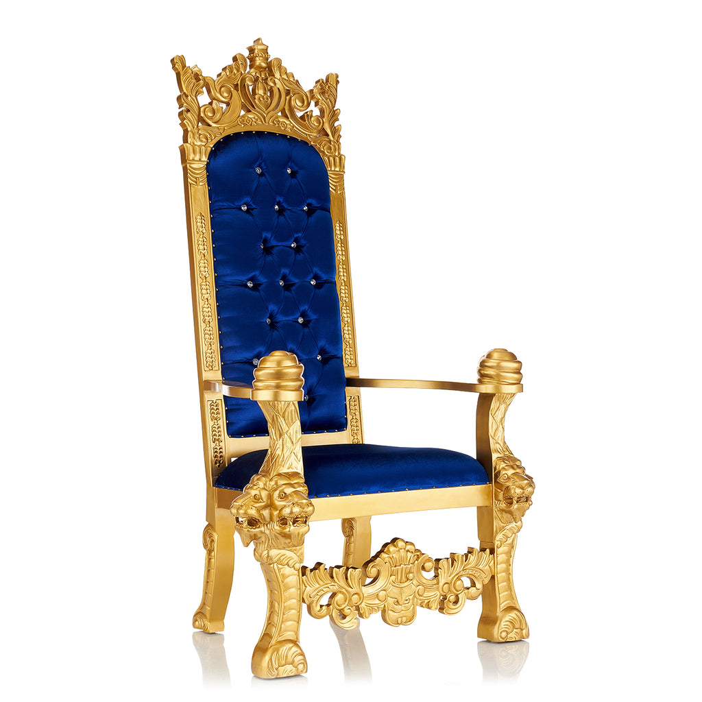 "King Solomon" Gothic Throne Chair - Royal Blue Velvet / Gold