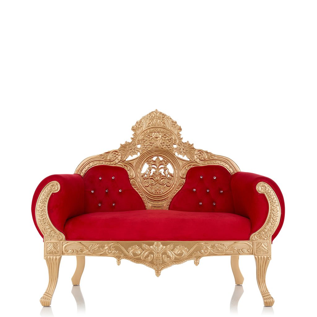 "Queen Anne" Royal Love Seat - Red Velvet / Gold