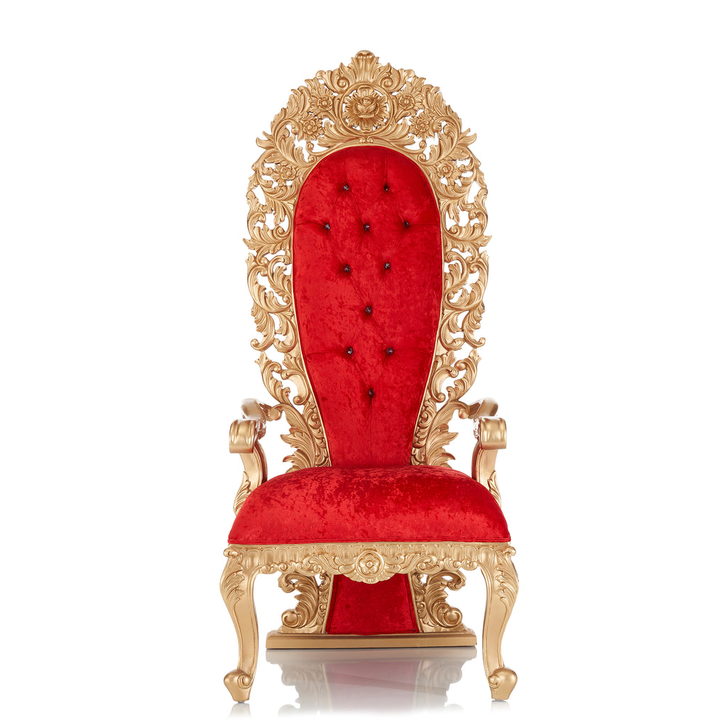 "Jessica" Throne Chair - Crushed Red Velvet / Gold