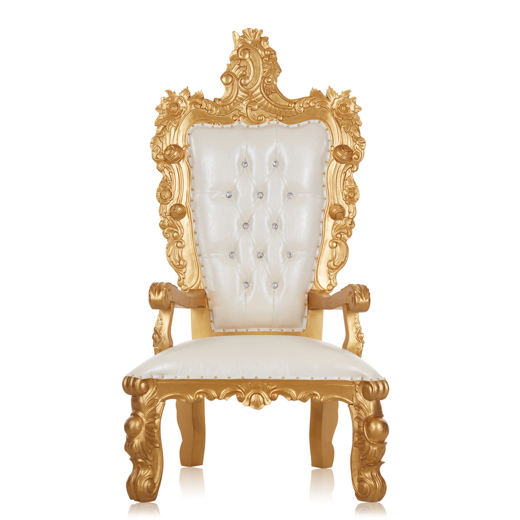 "Aquarius" Throne Chair - White Croc Print / Gold