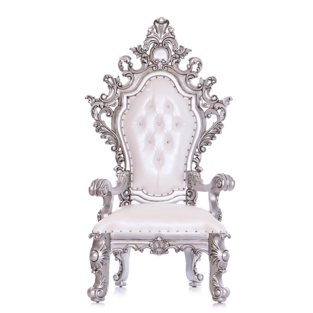 "King Darius" Royal Throne Chair - White / Silver