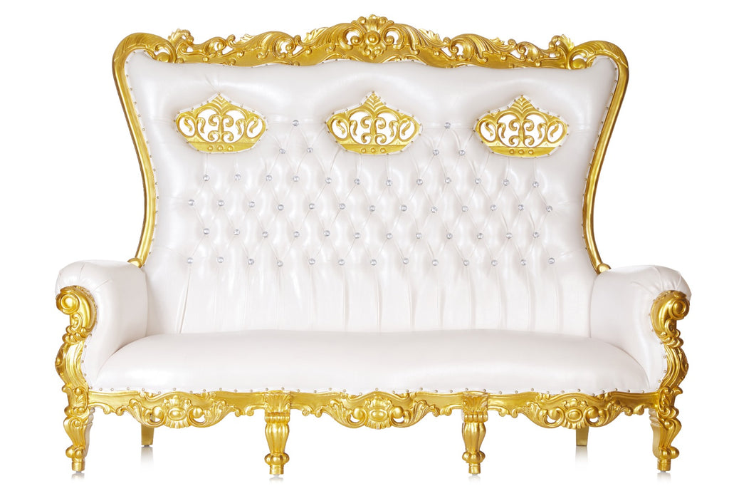 "Triple Crown Tiffany" Love Seat Throne - White / Gold