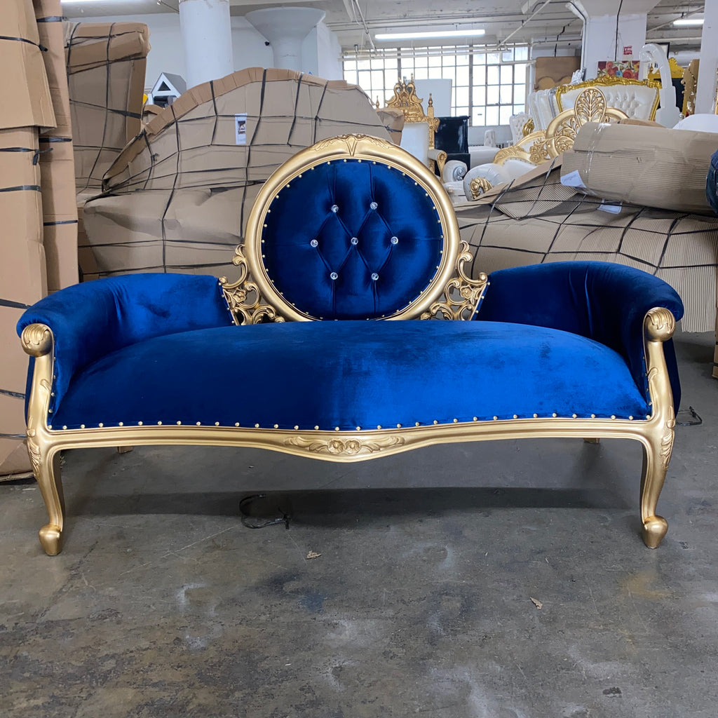 "King Nicholas" Royal Chaise Lounge - Blue Velvet / Gold