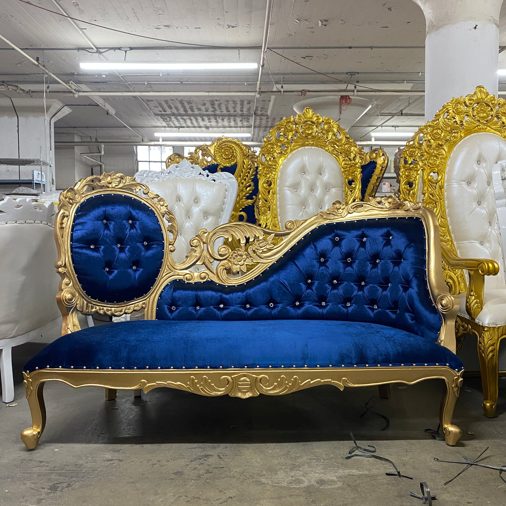 "Queen Natalia" Royal Chaise Lounge - Blue Velvet / Gold