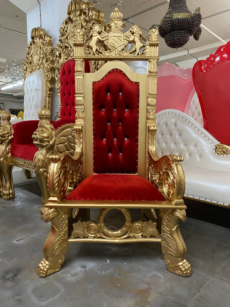 "King Stephen" Throne Chair - Red Velvet / Gold