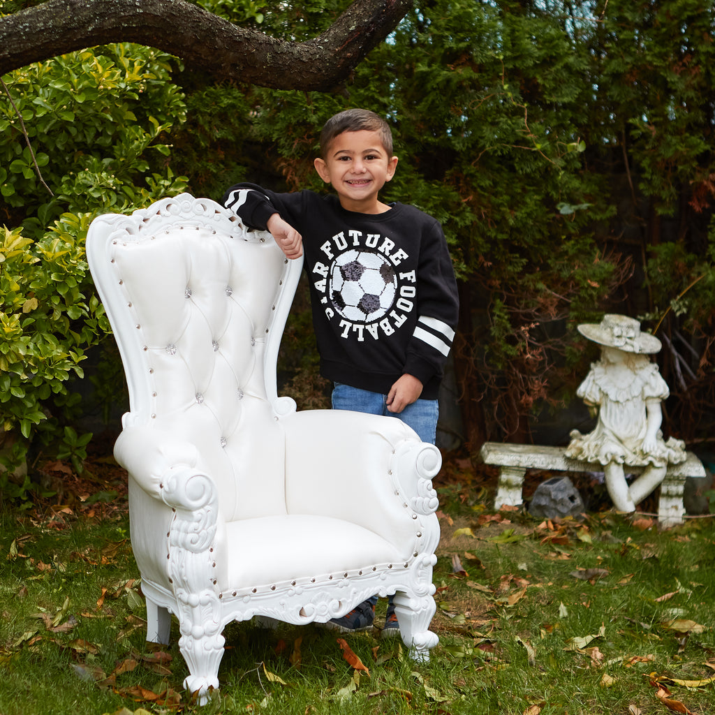 "Mini Tiffany 36" Kids Throne Chair - White / White