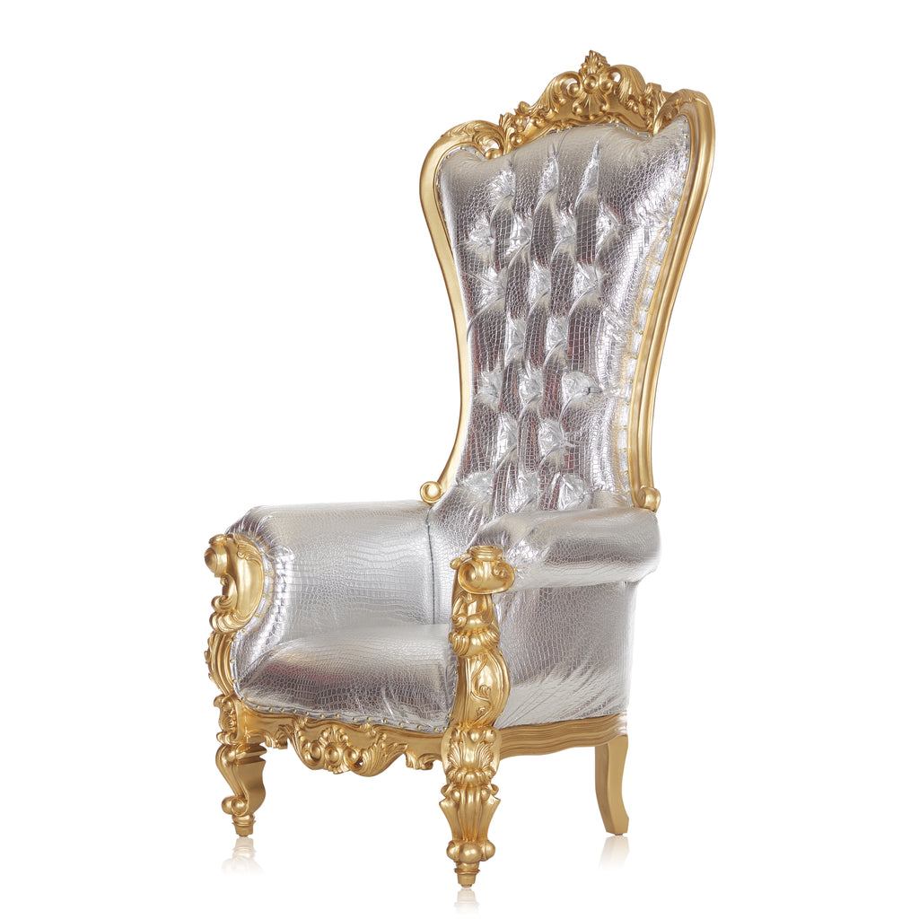 "Queen Tiffany 2.0" Throne Chair - Silver Croc Print / Gold