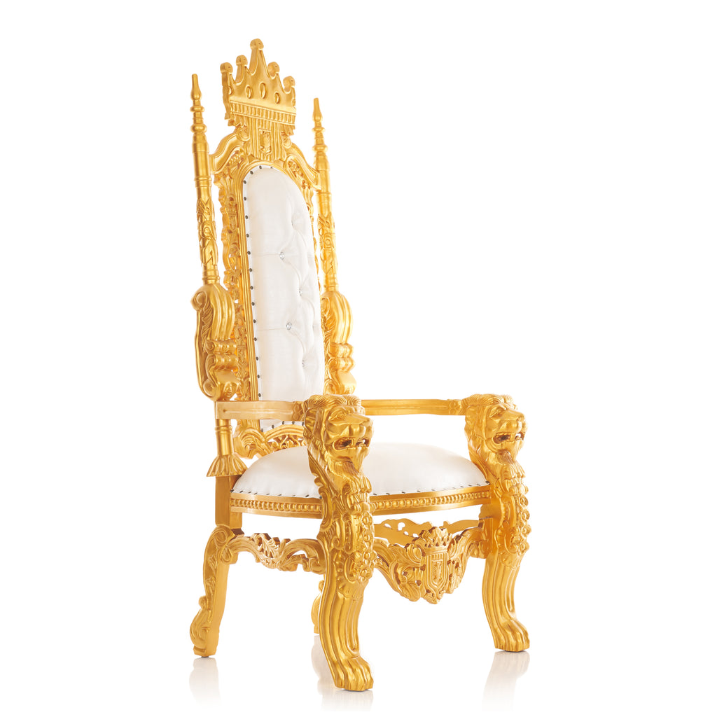 "King David" Crown Lion Throne Chair - White / Gold