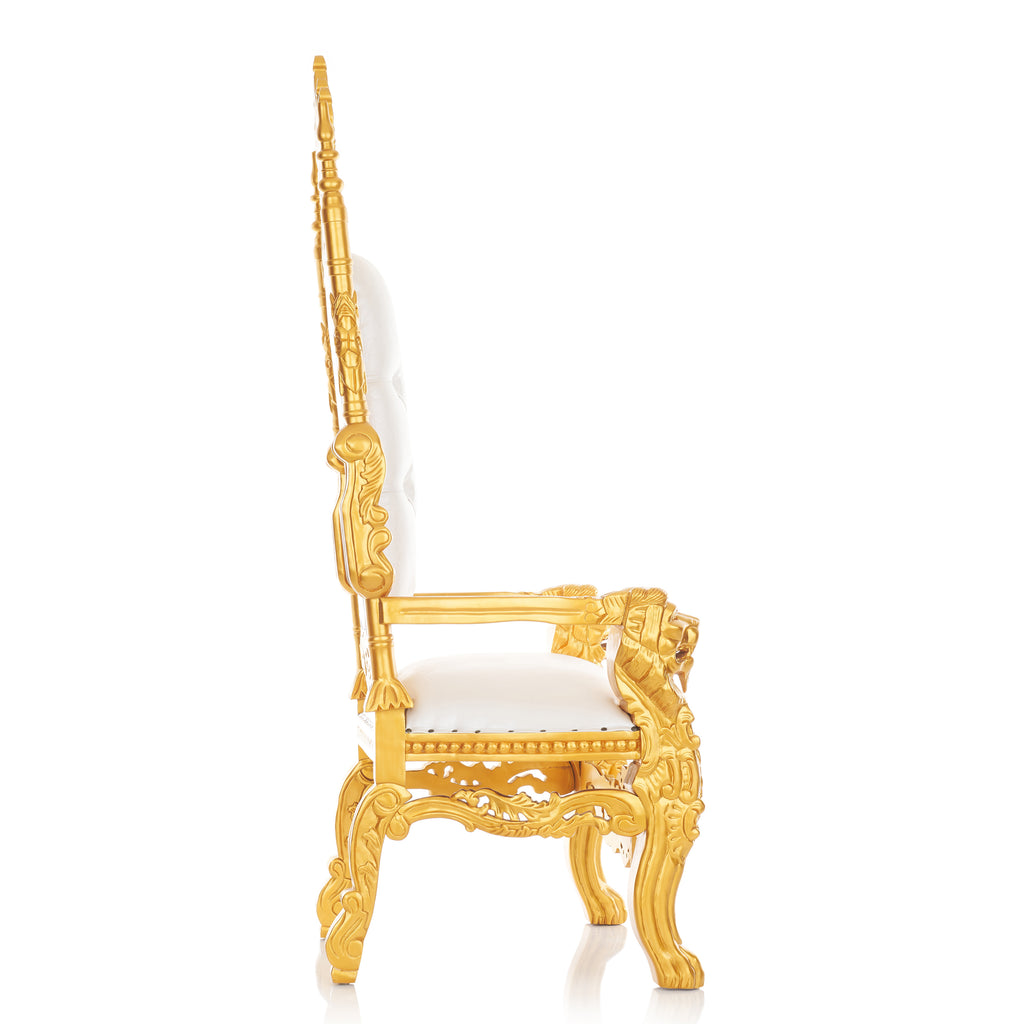 "King David" Crown Lion Throne Chair - White / Gold
