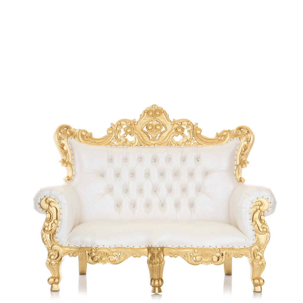 "Farrah" Royal Love Seat Sofa - White / Gold