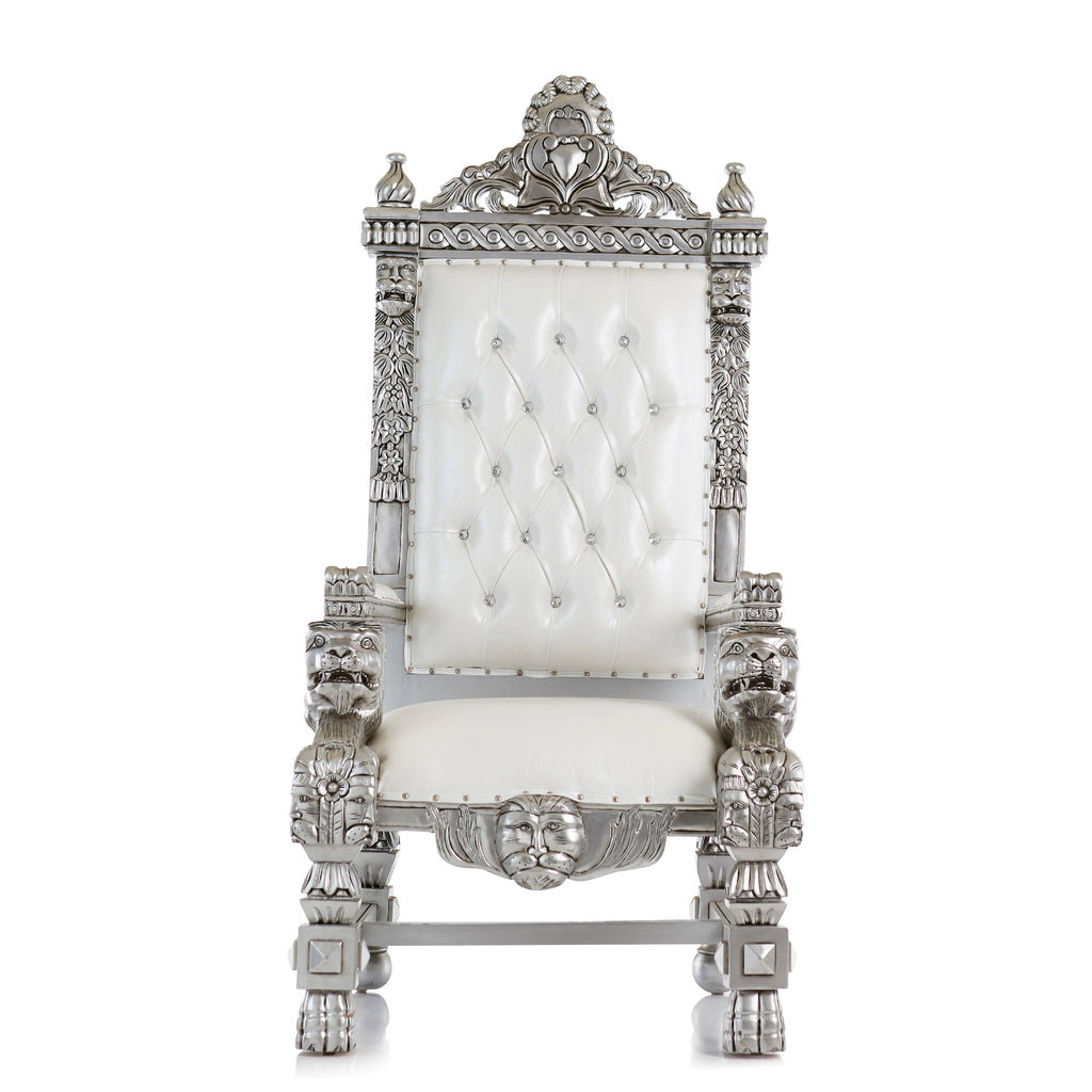 "King Samuel 68" Lion Throne Chair - White / Silver
