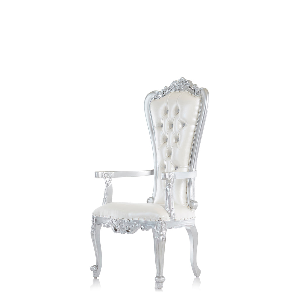 "Valentina" Accent Arm Throne Chair - White / Silver