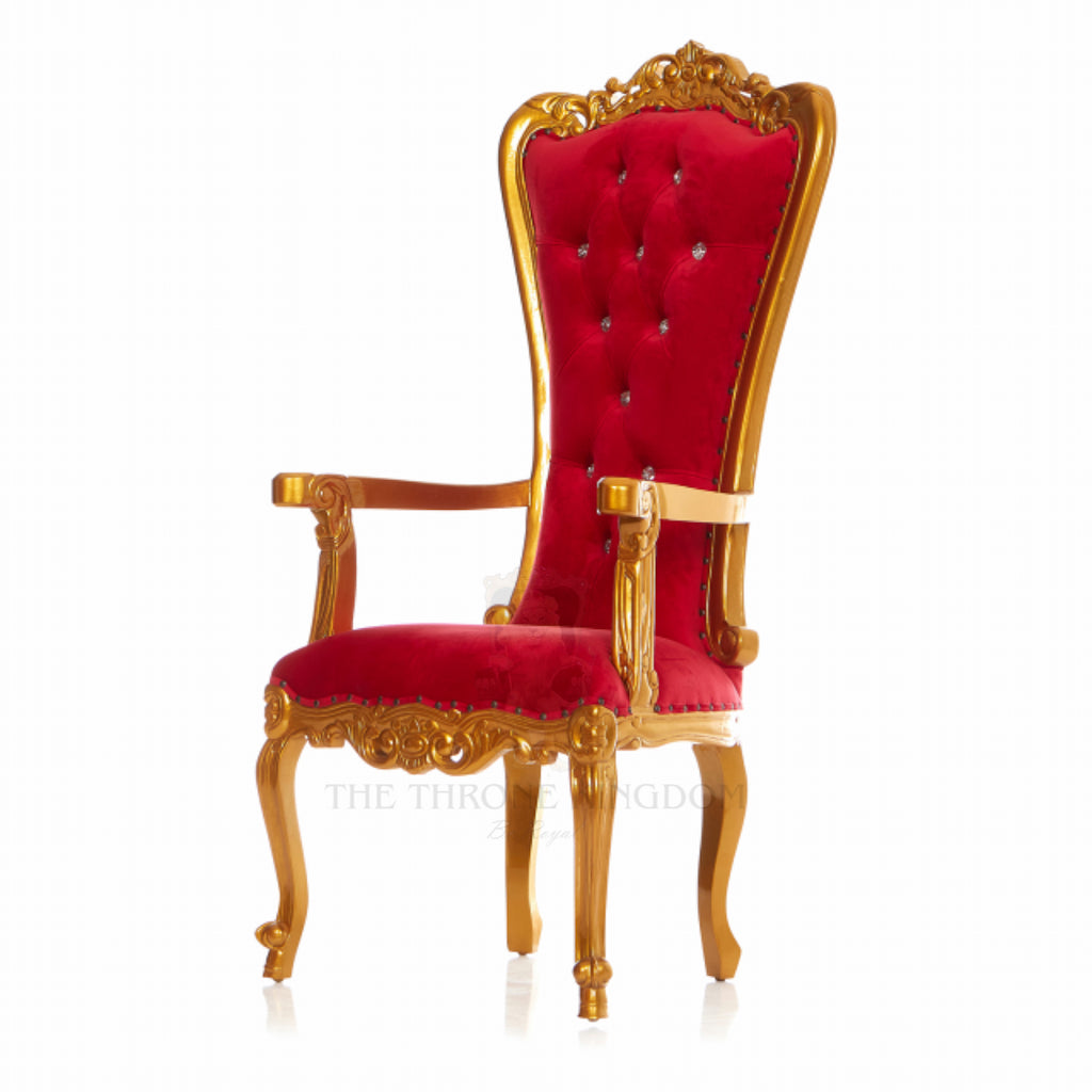 "Valentina" Accent Arm Throne Chair - Red Velvet / Gold