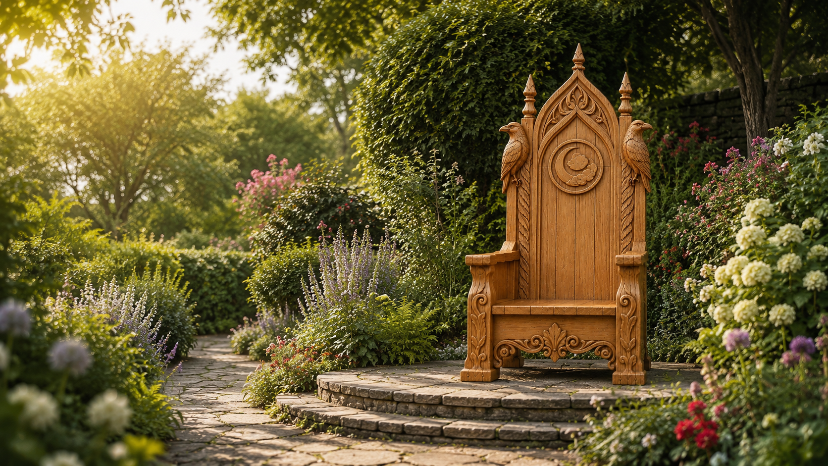 Statement garden throne creating a visitor landmark in a botanical garden