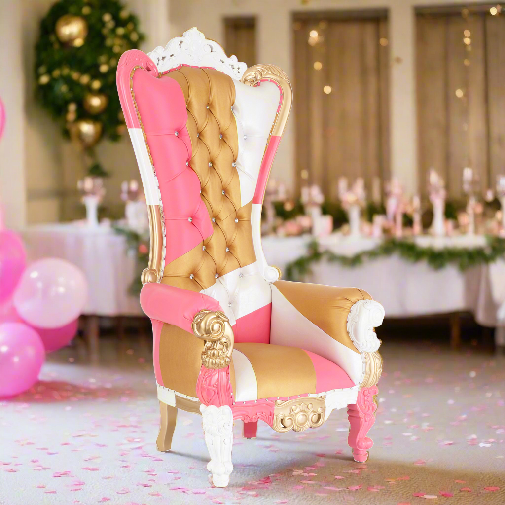 "Queen Tiffany" Throne Chair - Pink / Gold / White