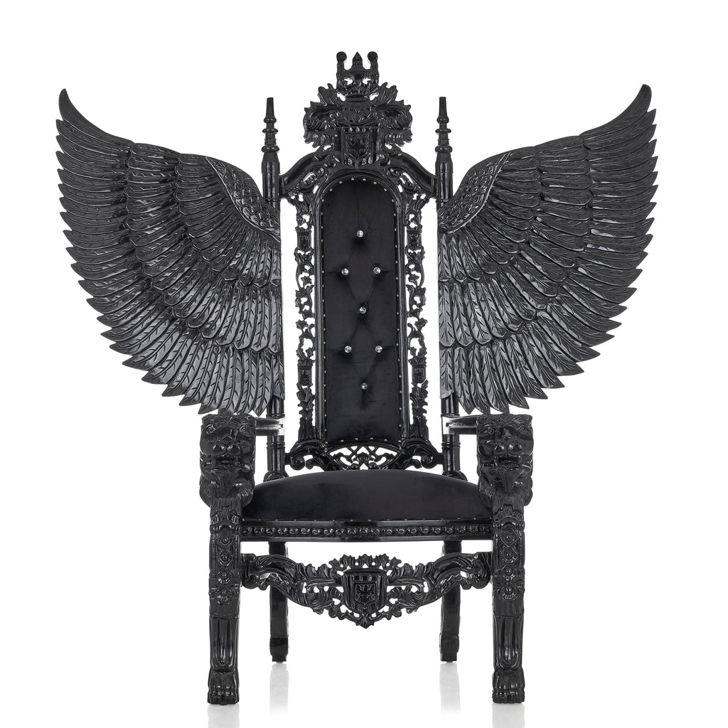 "King David" Angelic Lion Throne Chair - Black Velvet / Black