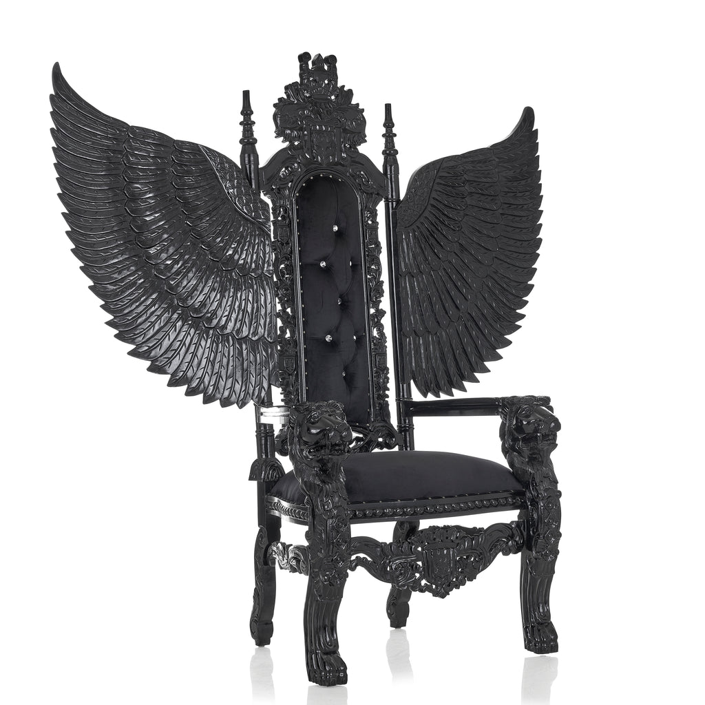 "King David" Angelic Lion Throne Chair - Black Velvet / Black